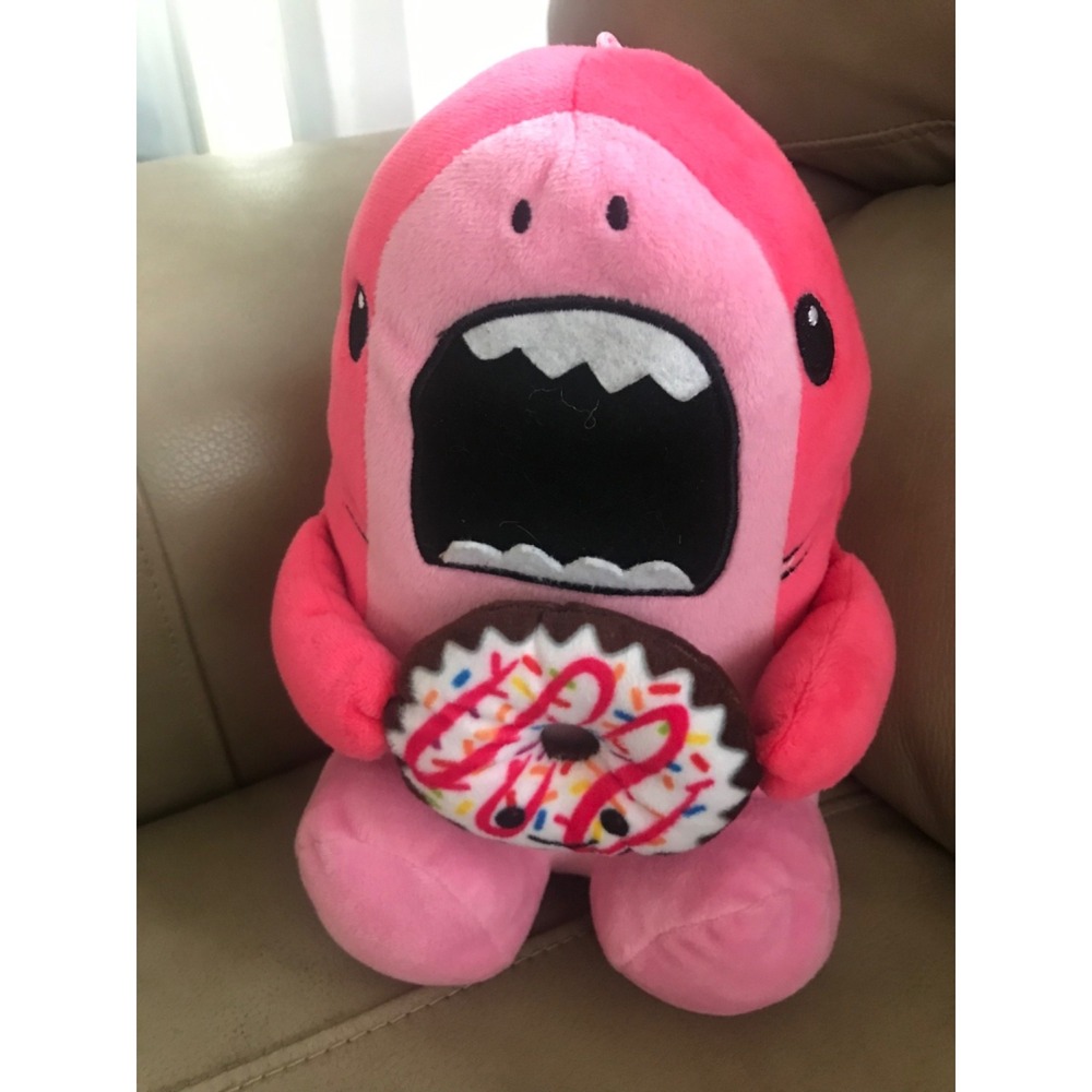 Scooby The Shark Eating Donut Toy Stuffed Animal LARGE Pink‎ Pillow Plush 10"